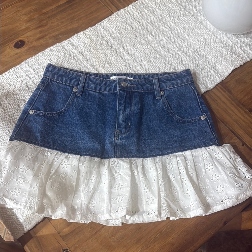 Beginning Boutique Blue and White Bubble Mini Skirt